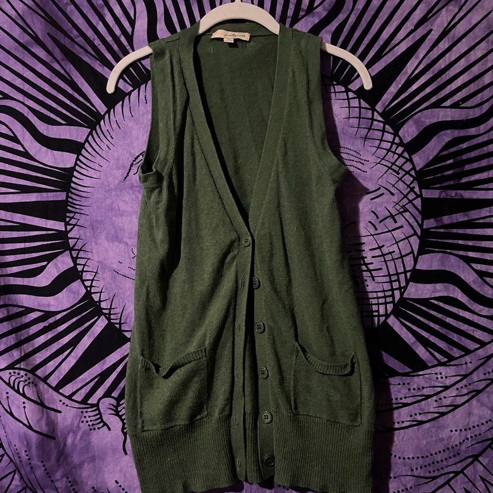 Green Sleeveless Cardigan Vest